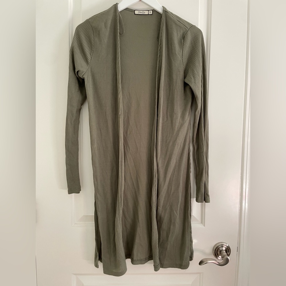 Olive green ribbed cardigan